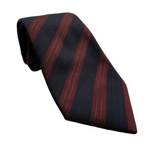 Drake's Silk Neck Tie Striped Herringbone Navy Red
